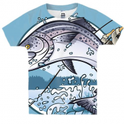 Детская 3D футболка с рыбаком и рыбой (2)