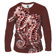 Чоловічий 3D лонгслів з закоханими червоними морськими кониками