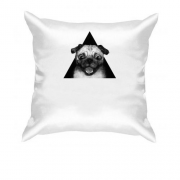 Подушка з чорно білим мопсом в трикутнику