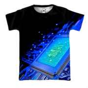 3D футболка блакитна мікросхема