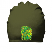 Бавовняна шапка із зеленими квітами (писанка)