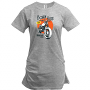 Подовжена футболка з вінтажним мото "Born to Ride"