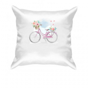 Подушка з рожевим велосипедом та квітами