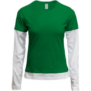 Жіноча зелена комбінована футболка з довгими рукавами "ALLAZY"