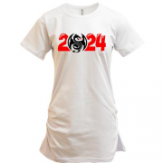 Подовжена футболка з написом "2024 - рік дракона"