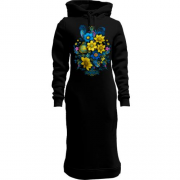 Жіночі толстовки-плаття із жовто-синім квітковим артом