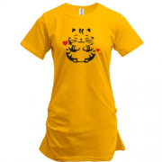 Подовжена футболка Кіт із сердечками (Вишивка)