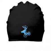 Бавовняна шапка з головою оленя в сніжинках