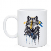 Чашка Волк с желто-синими перьями