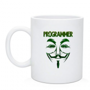 Чашка для програміста з маскою анонімуса