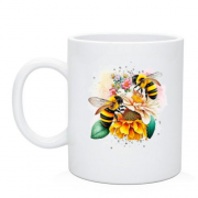 Чашка с пчелами на цветке