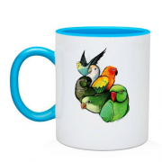 Чашка с семьей попугаев