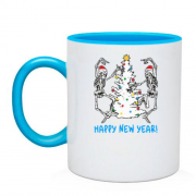 Чашка с скелетами и ёлкой "Happy New Year"