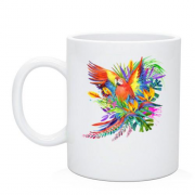 Чашка з яскравим папугою з квітами (1)
