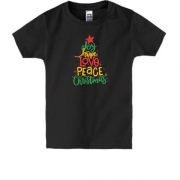 Детская футболка Love, Peace, Christmas (Вышивка)