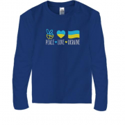 Детская футболка с длинным рукавом Peace and love Ukraine (Вышивка)