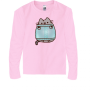 Детская футболка с длинным рукавом с Пушин котом в свитере
