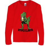 Детская футболка с длинным рукавом с динозавром и пивом "pivozavr"