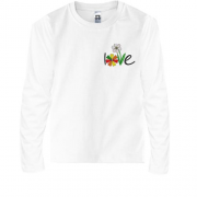 Детская футболка с длинным рукавом с надписью Love с цветочками (Вышивка)