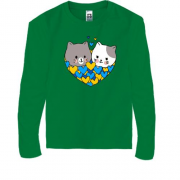 Детская футболка с длинным рукавом с влюблёнными котиками (жовто-блакитн)