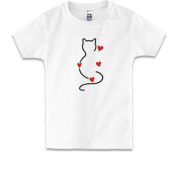 Детская футболка силуэт кота с сердечками (Вышивка)