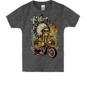 Детская футболка со скелетом-индейцем и мотоциклом