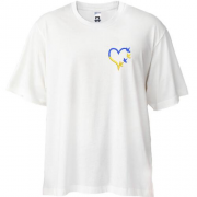 Футболка oversize жовто-синє серце з голубами Міні (Вишивка)