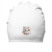 Бавовняна шапка з білим тигром у квітах (Вишивка)