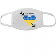 Тканинна маска для обличчя Love Ukraine (жовто-синє піксельне серце)